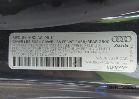 2012 Audi A7 Prestige from USA, damaged, VIN WAUSGAFCOCN008552